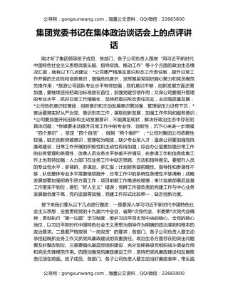 集团党委书记在集体政治谈话会上的点评讲话
