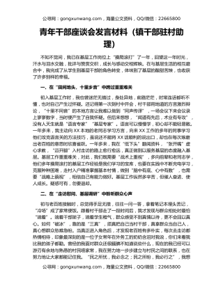 青年干部座谈会发言材料（镇干部驻村助理）