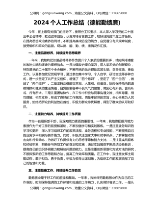 2024个人工作总结（德能勤绩廉）