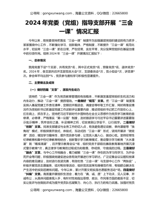 2024年党委（党组）指导支部开展“三会一课”情况汇报