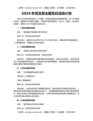 2024年党支部主题党日活动计划