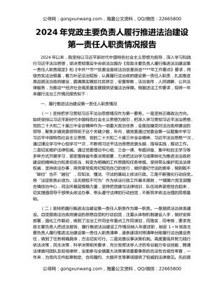 2024年党政主要负责人履行推进法治建设第一责任人职责情况报告
