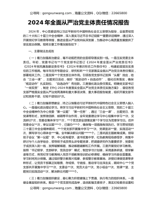 2024年全面从严治党主体责任情况报告
