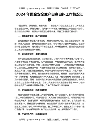 2024年国企安全生产自查自纠工作情况汇报