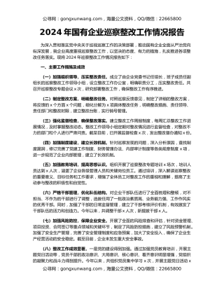 2024年国有企业巡察整改工作情况报告