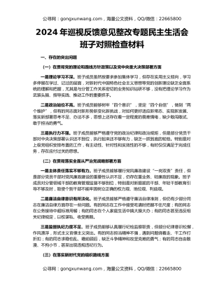 2024年巡视反馈意见整改专题民主生活会班子对照检查材料