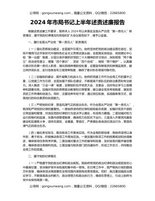 2024年市局书记上半年述责述廉报告
