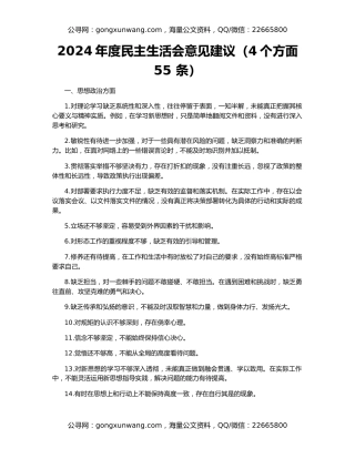 2024年度民主生活会意见建议（4个方面55 条）