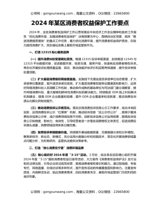 2024年某区消费者权益保护工作要点