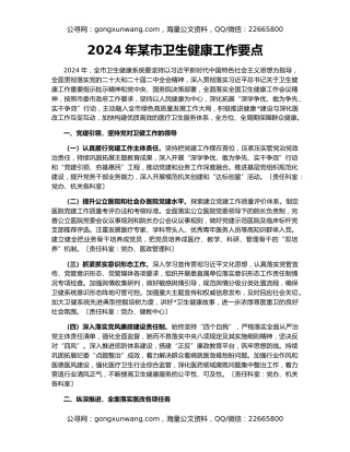 2024年某市卫生健康工作要点