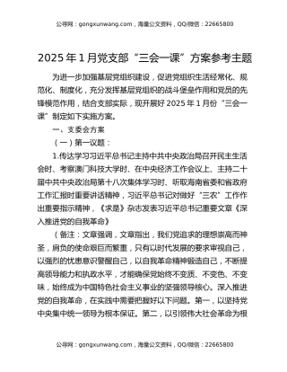 2025年1月党支部“三会一课”方案参考主题