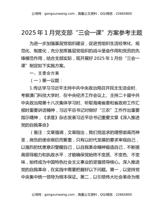 2025年1月党支部“三会一课”方案参考主题（2）