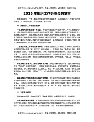 2025年组织工作务虚会的发言
