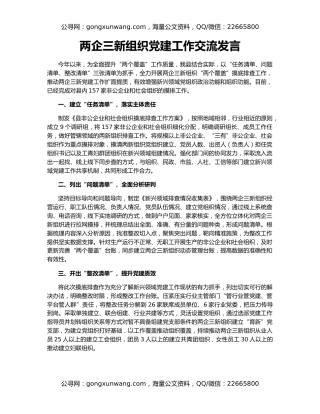 两企三新组织党建工作交流发言