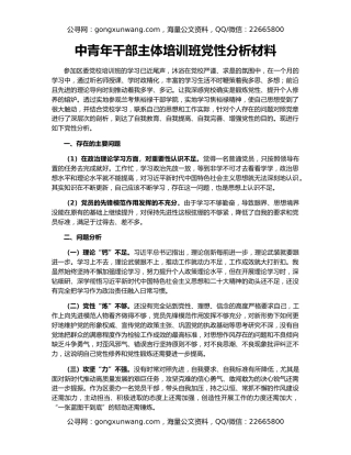 中青年干部主体培训班党性分析材料