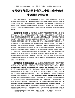 乡科级干部学习贯彻党的二十届三中全会精神培训班交流发言