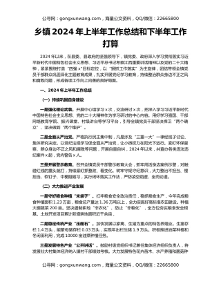乡镇2024年上半年工作总结和下半年工作打算