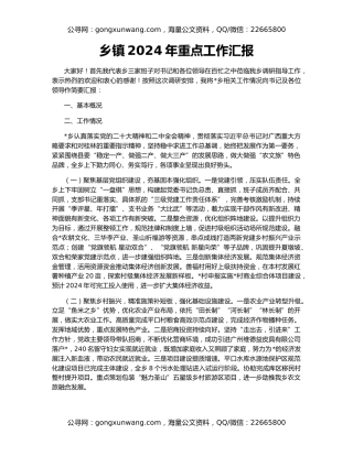 乡镇2024年重点工作汇报