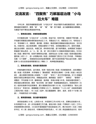 交流发言：“四聚焦”巧解基层治理“小马拉大车”难题