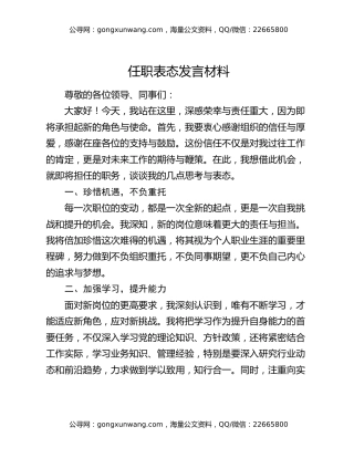 任职表态发言材料