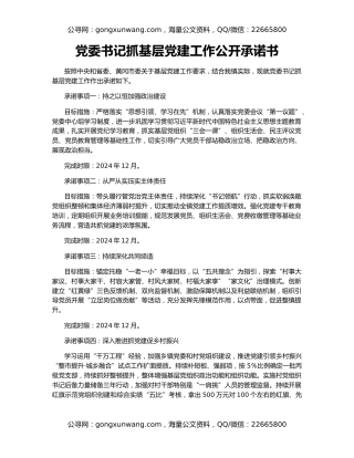 党委书记抓基层党建工作公开承诺书