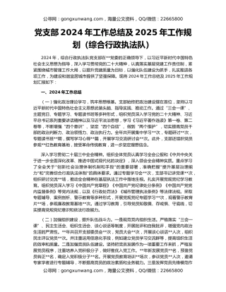 党支部2024年工作总结及2025年工作规划（综合行政执法队）