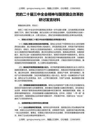 党的二十届三中全会精神与国资国企改革的研讨发言材料