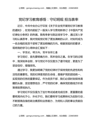 党纪学习教育感悟：守纪明规    担当表率
