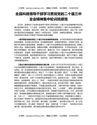 全县科级领导干部学习贯彻党的二十届三中全会精神集中轮训班感悟