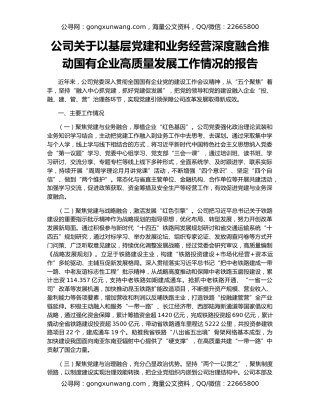 公司关于以基层党建和业务经营深度融合推动国有企业高质量发展工作情况的报告
