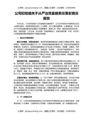 公司纪检组关于从严治党监督责任落实情况报告