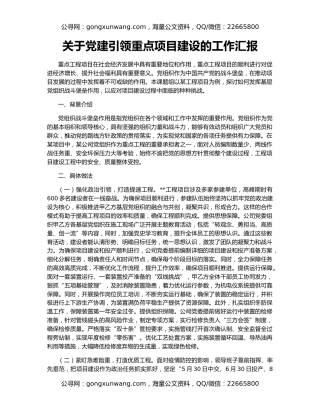 关于党建引领重点项目建设的工作汇报