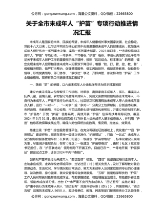 关于全市未成年人“护苗”专项行动推进情况汇报