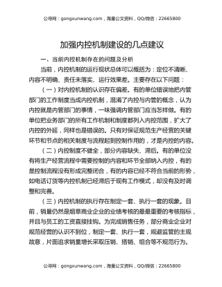加强内控机制建设的几点建议