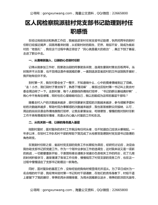 区人民检察院派驻村党支部书记助理到村任职感悟