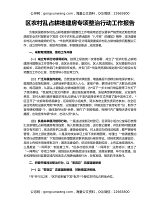 区农村乱占耕地建房专项整治行动工作报告