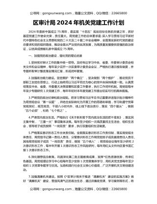 区审计局2024年机关党建工作计划