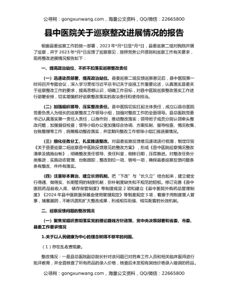 县中医院关于巡察整改进展情况的报告