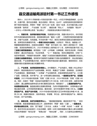 县交通运输局派驻村第一书记工作感悟