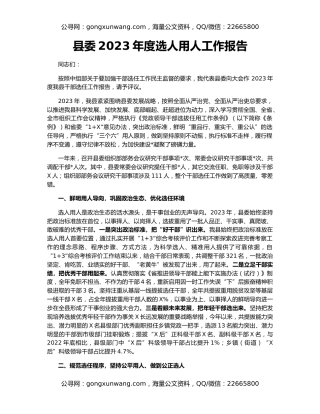 县委2023年度选人用人工作报告