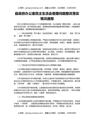 县政府办公室民主生活会查摆问题整改落实情况通报