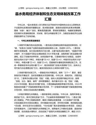 县水务局经济体制和生态文明体制改革工作汇报