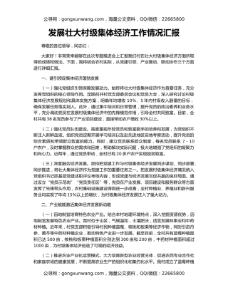 发展壮大村级集体经济工作情况汇报