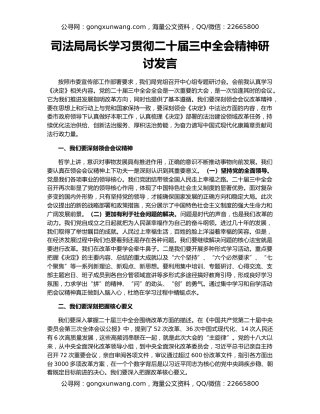 司法局局长学习贯彻二十届三中全会精神研讨发言
