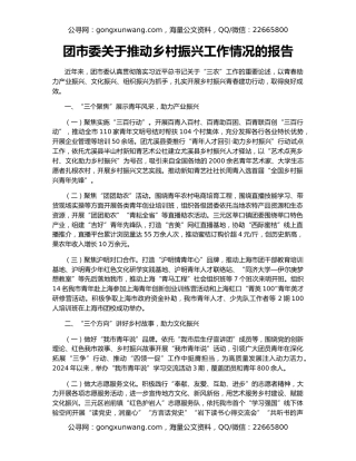 团市委关于推动乡村振兴工作情况的报告