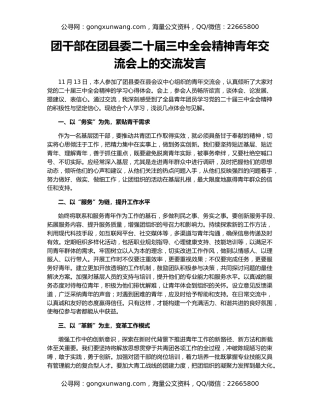 团干部在团县委二十届三中全会精神青年交流会上的交流发言