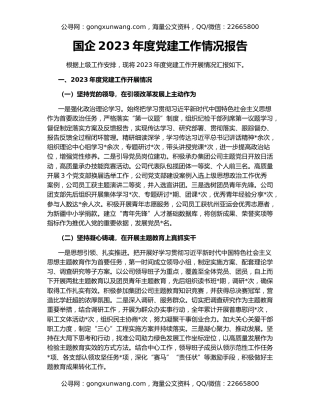 国企2023年度党建工作情况报告