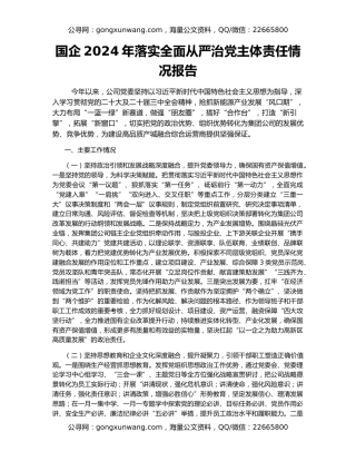 国企2024年落实全面从严治党主体责任情况报告
