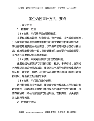 国企内控审计方法、要点