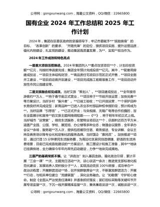 国有企业 2024 年工作总结和 2025 年工作计划